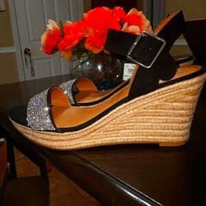 Summer Time BRASH BLACK AND TAN BLING WEDGE HEELS